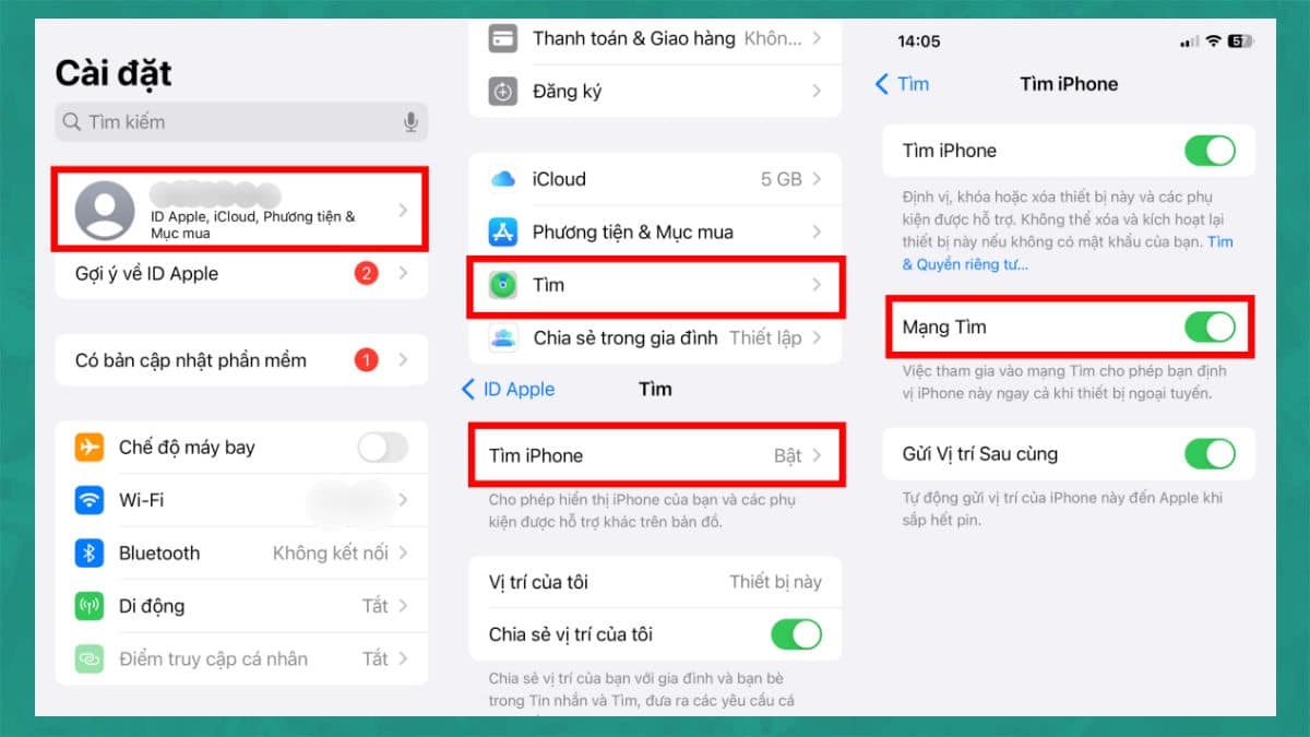Mở chức năng Find My iPhone